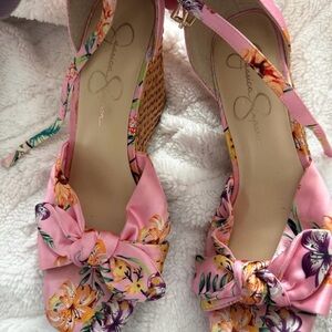 Jessica Simpson Pink Floral Wedge Sandals